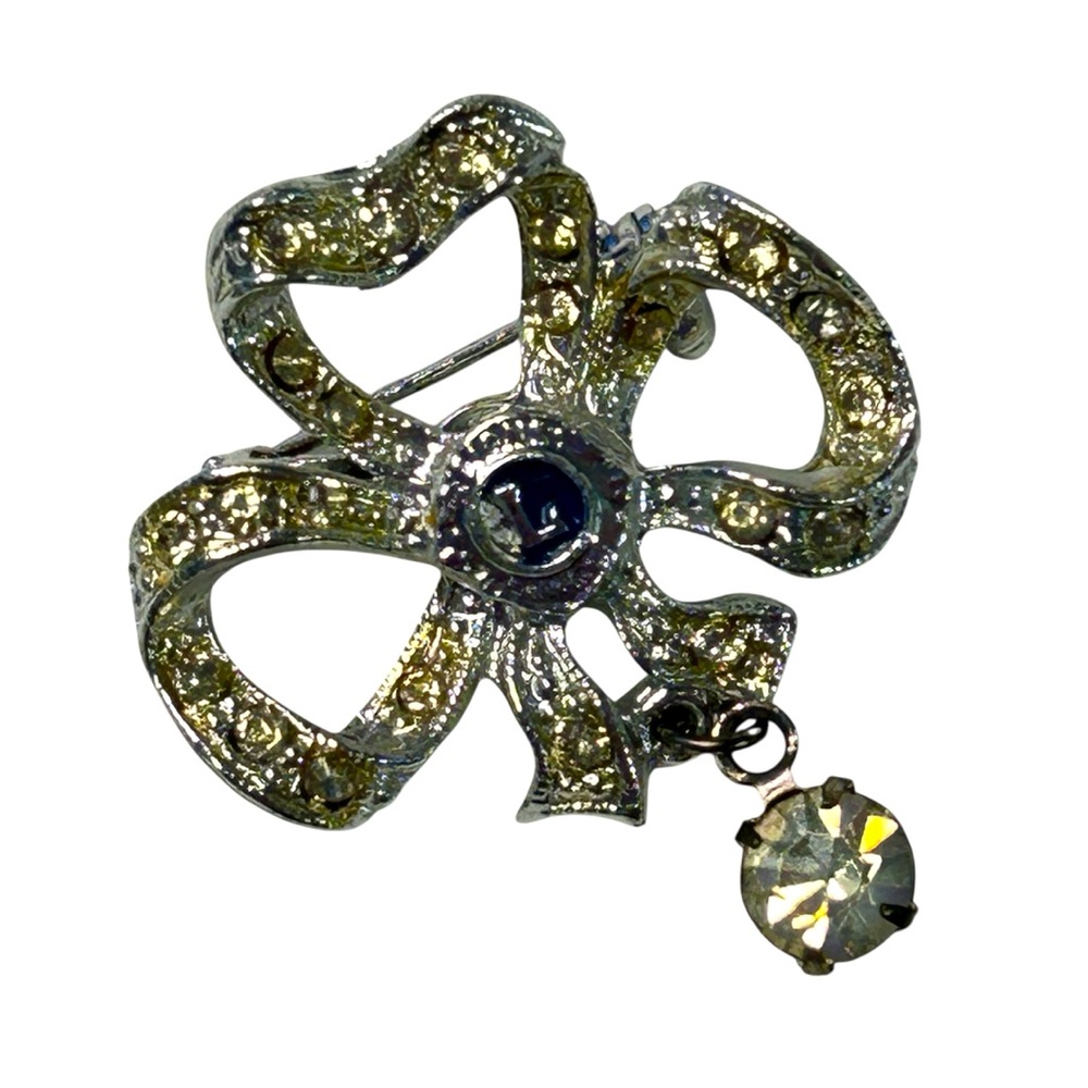 Vintage Lions Club International Silver Tone Rhinestone Ladies Bow Brooch Pin